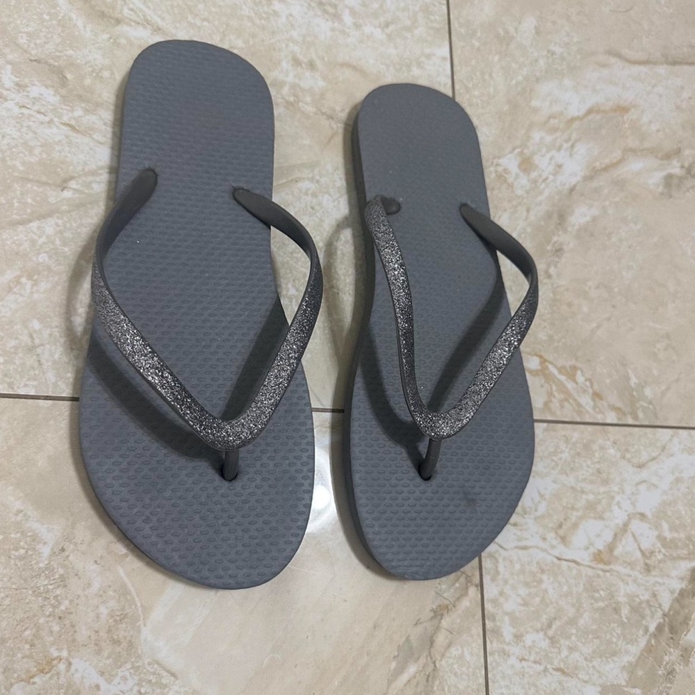 Gray Flip Flops with Glitter Straps
